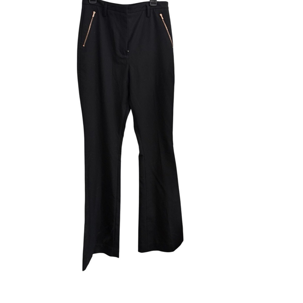 Kit and Ace Noll Trouser Women 4 Black New Wool Silk Blend‎ Rose Gold Zip Flare